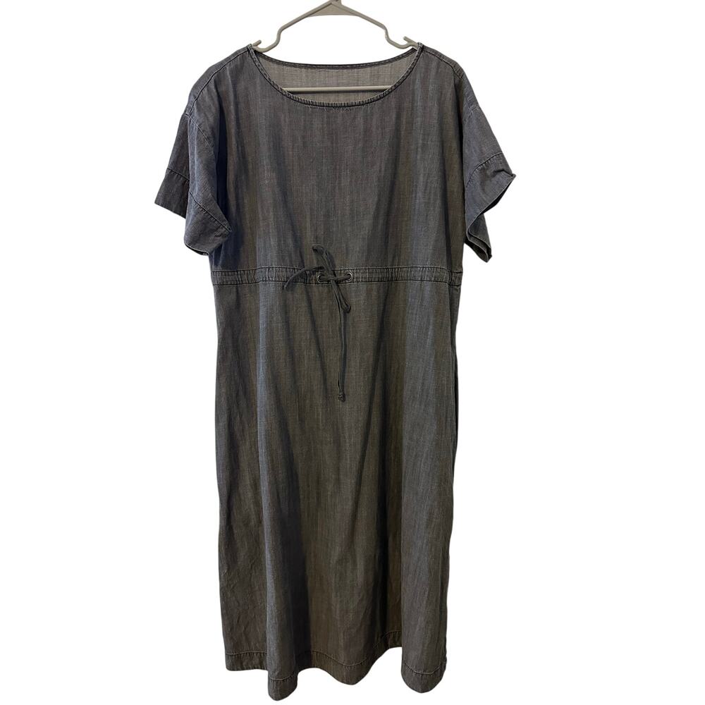 Eileen Fisher Tencel + Organic Cotton Gray Denim Dress Tie Waist Womens Medium?